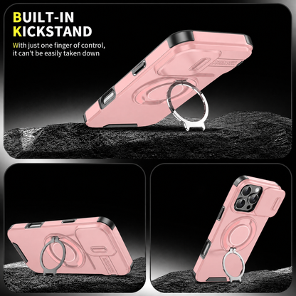 Case with Slide Camera Cover & Rotatable Ring Kickstand, Grade Shockproof Protective Case for iPhone