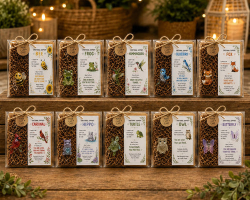 🌸🐝🦛 Emotional Glass Support Animal Gift Set – A Meaningful Little Reminder That You Matter 💕