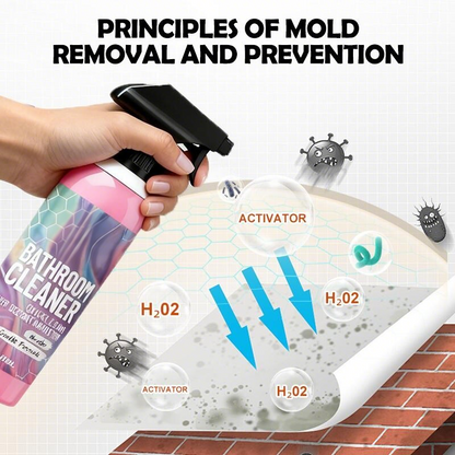 Bathroom cleaner spray application on a bathroom surface
