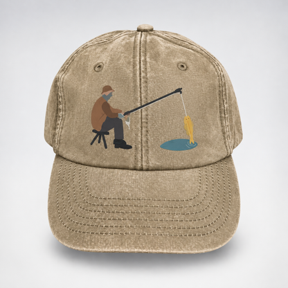🎣🧢 Catch of the Day Interactive Fishing Cap –🎁 Vintage Washed Moving Fish Hat