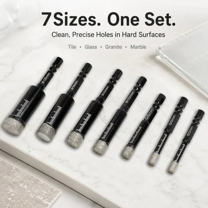 🛠️⚡️7 Pcs Diamond Drill Bits Set, 3/16 1/4 5/6 3/8 1/2 Inch Brazed Diamond Drill Bits for Precision Drilling in Tile Ceramic Glass Granite Marble Masonry