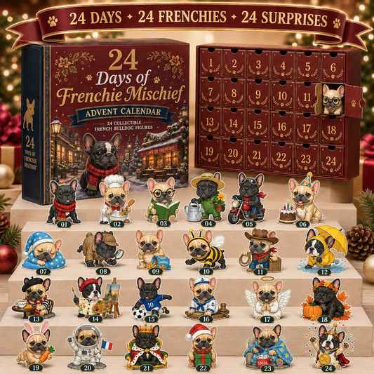 🐶 French Bulldog-Themed 24-Day Christmas Countdown Calendar | 24 unique, collectible Frenchie figurines—each with its own distinct pose and personality—delivering a festive surprise every day 🎄✨ Flat acrylic version