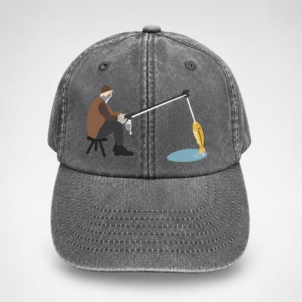 🎣🧢 Catch of the Day Interactive Fishing Cap –🎁 Vintage Washed Moving Fish Hat