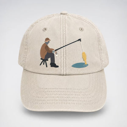 🎣🧢 Catch of the Day Interactive Fishing Cap –🎁 Vintage Washed Moving Fish Hat