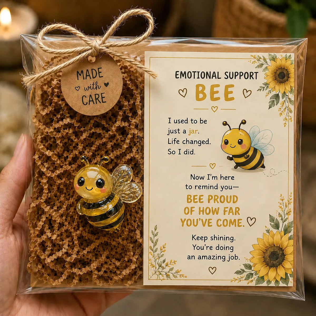 🌸🐝🦛 Emotional Glass Support Animal Gift Set – A Meaningful Little Reminder That You Matter 💕