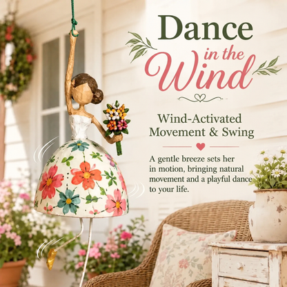 🌸 Hand-painted Hanging Ornament "Dancing Lady" – Playful Folk Art That Comes to Life | Handcrafted Floral Bell Skirt, Wire Legs and Little Songbird Charm