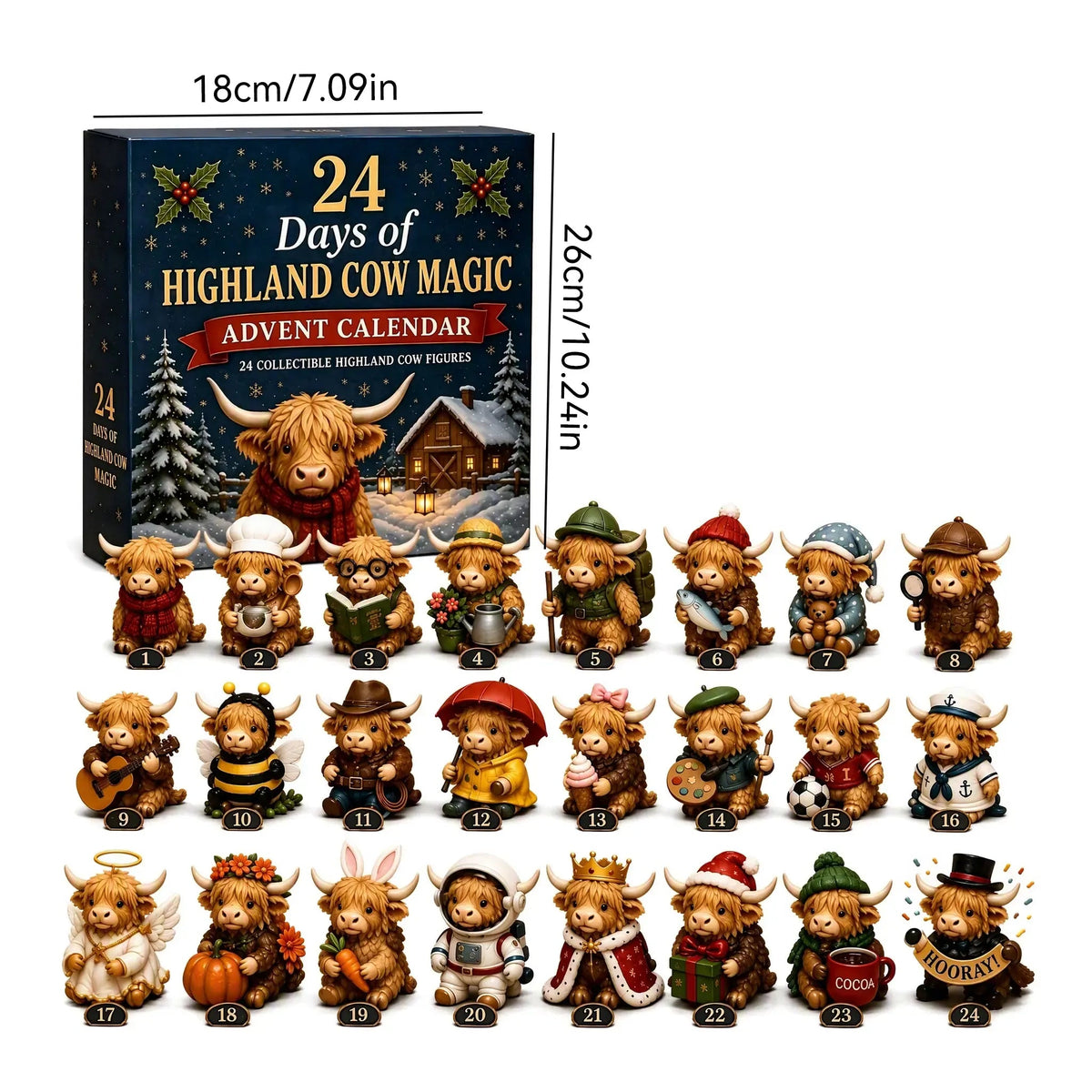 24-Day Highland Cow Advent Calendar | Collectible Christmas Countdown Gift Box