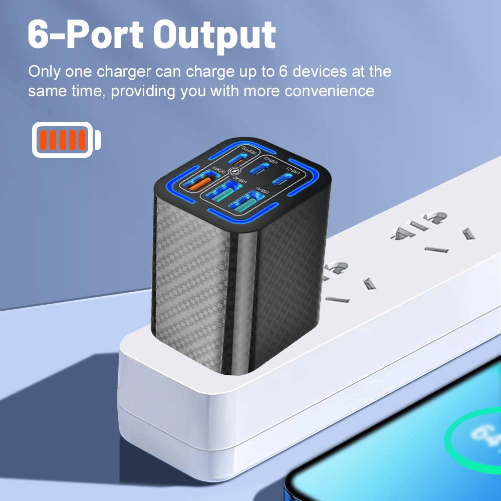 Portable Multi Port Charging Station 50W, 6-Port USB C & USB A