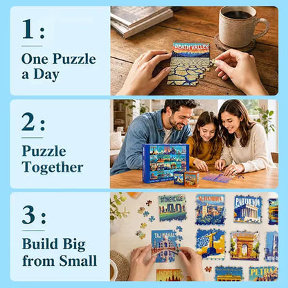 Travel Series, 24 Mini Pack 1000 Pieces Jigsaw Puzzle, 8 Puzzle Stickers, 3 Themes: National Parks, World Heritage, Global City Tour