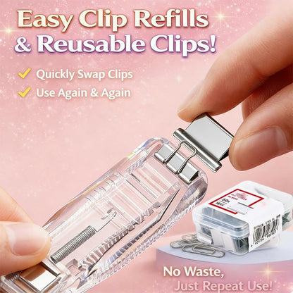 2 Pcs Portable Binder Clip Stapler, with 100 Pcs Small Binder Clips, Non-Destructive Paper Clam Dispenser for Office, Home, School