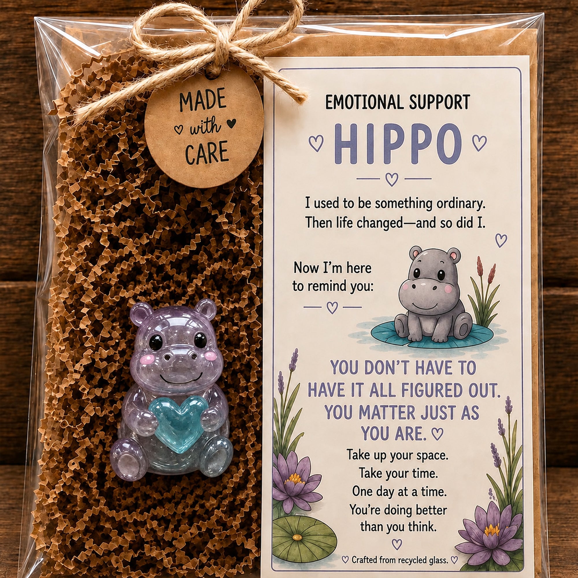 🌸🐝🦛 Emotional Glass Support Animal Gift Set – A Meaningful Little Reminder That You Matter 💕