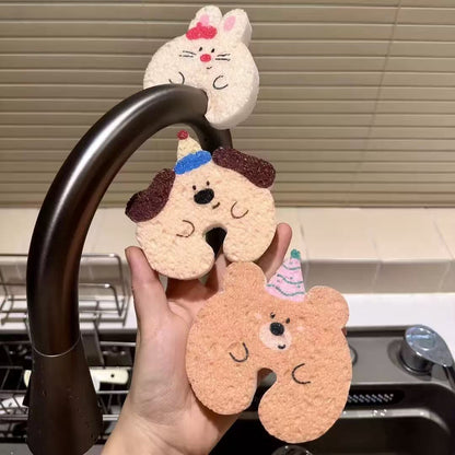 Cute Cartoon Cellulose Dish Sponge with Faucet Hanging Cutout, Set of 5