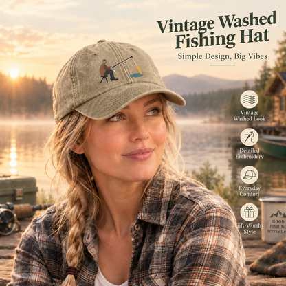 🎣🧢 Catch of the Day Interactive Fishing Cap –🎁 Vintage Washed Moving Fish Hat