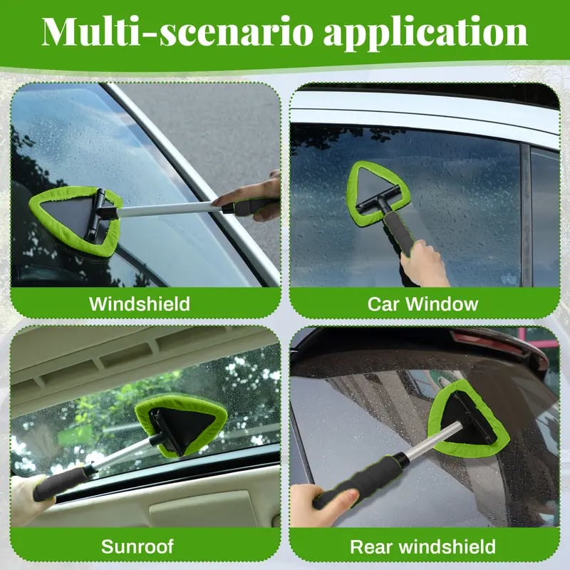 💥 💥  🔥  Windshield Cleaning Tool,  with 4 Reusable and Washable Microfiber Pads and Extendable Handle
