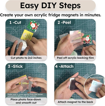 ✂🎞 2" x 2" Clear Acrylic DIY Fridge Magnet Set with Adhesive Backing – Square Magnetic Photo Frames with Stunning 3D Effect 💕