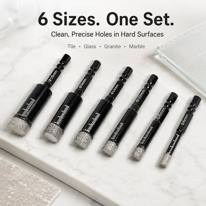 🛠️⚡️7 Pcs Diamond Drill Bits Set, 3/16 1/4 5/6 3/8 1/2 Inch Brazed Diamond Drill Bits for Precision Drilling in Tile Ceramic Glass Granite Marble Masonry