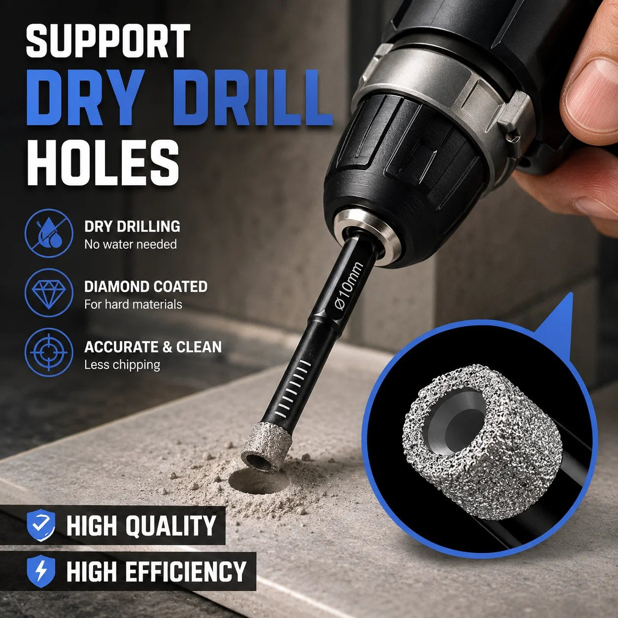 🛠️⚡️7 Pcs Diamond Drill Bits Set, 3/16 1/4 5/6 3/8 1/2 Inch Brazed Diamond Drill Bits for Precision Drilling in Tile Ceramic Glass Granite Marble Masonry