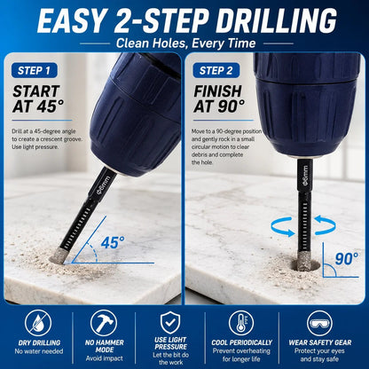 🛠️⚡️7 Pcs Diamond Drill Bits Set, 3/16 1/4 5/6 3/8 1/2 Inch Brazed Diamond Drill Bits for Precision Drilling in Tile Ceramic Glass Granite Marble Masonry