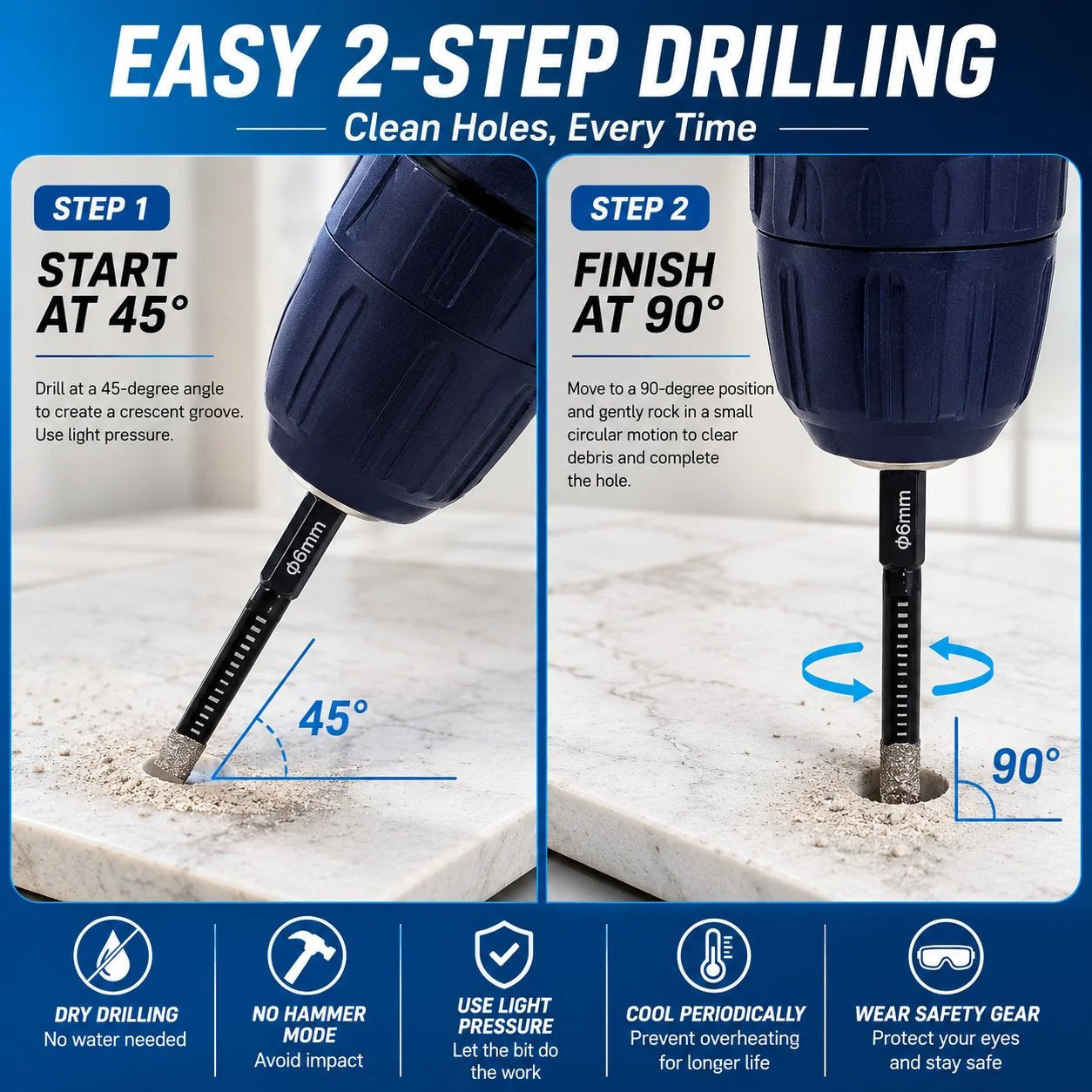 🛠️⚡️7 Pcs Diamond Drill Bits Set, 3/16 1/4 5/6 3/8 1/2 Inch Brazed Diamond Drill Bits for Precision Drilling in Tile Ceramic Glass Granite Marble Masonry