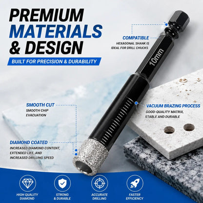 🛠️⚡️7 Pcs Diamond Drill Bits Set, 3/16 1/4 5/6 3/8 1/2 Inch Brazed Diamond Drill Bits for Precision Drilling in Tile Ceramic Glass Granite Marble Masonry