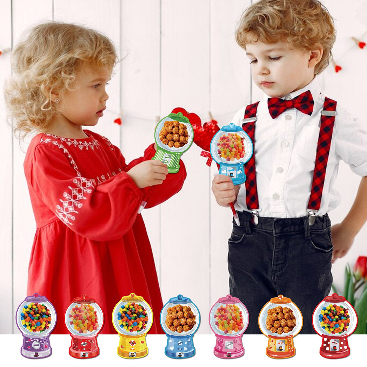 36 Pcs Valentine's Candy Cards Kids Gifts Set with Plastic Domes DIY Craft Treat Holder Bulk Class Valentines Candy Exchange Gifts for Couples Families School Party Classroom Gifts