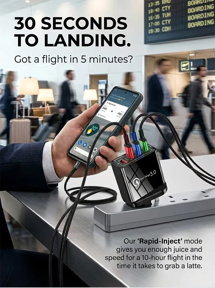 Four-Port Travel Charger for Extended Phone Battery Life
