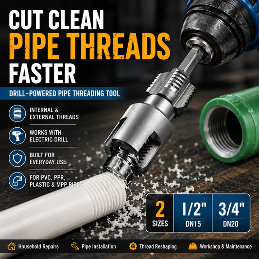 💯Drill-Powered Pipe Thread Cutting Bit — Internal & External Threading for 1/2" & 3/4" Plastic Pipes