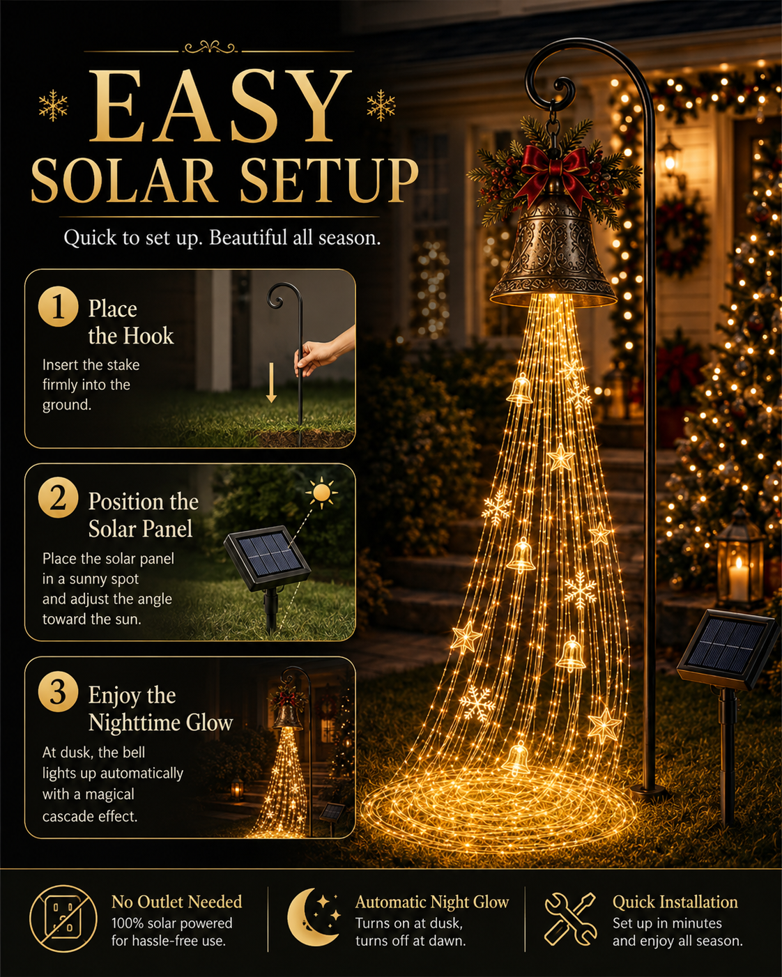 🎄🔔Christmas Bell Cascade Solar Yard Light✨