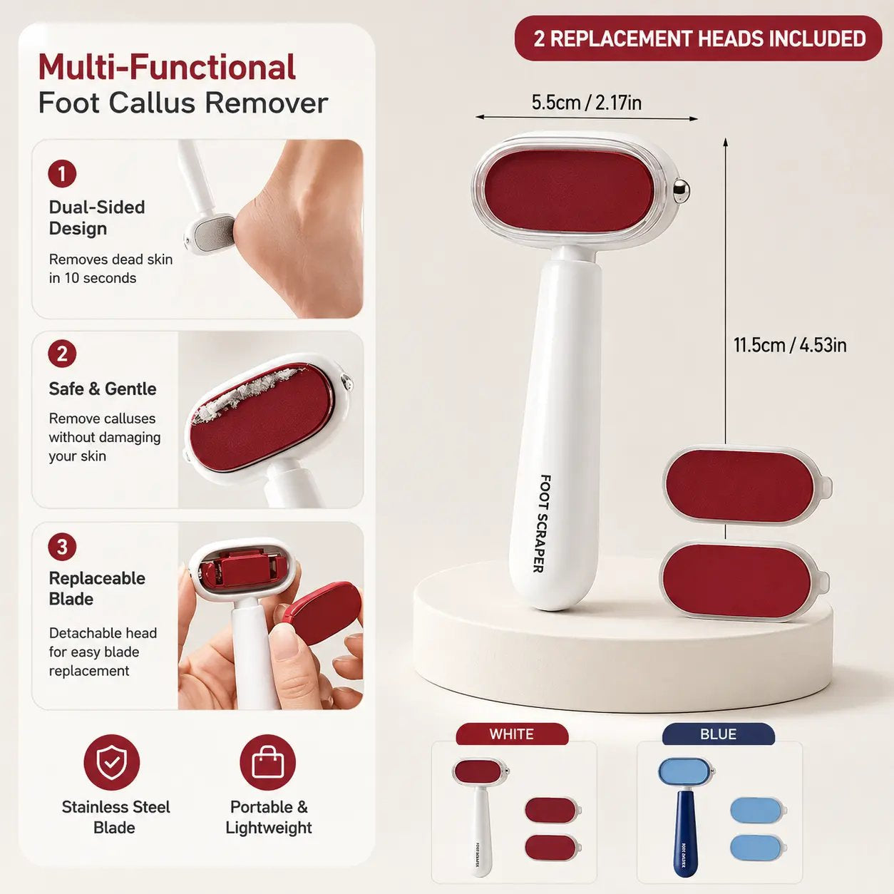 Dual‑Sided Foot Callus Remover, Stainless Steel Blade Foot Scraper 🦶