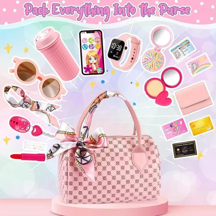 Realistic Girl Handbag Toy Set, Colorful Pretend Play Accessories