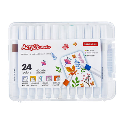 FINENOLO Brush Tip Acrylic Markers Set (24/36/60 Pack) with Portable Stackable Storage Box, Premium Water-Based Automatic Ink Colored Pens Drawing & Painting Supplies for All Levels, Art Supplies for Rock Painting, DIY Crafts