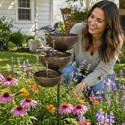 🔥🔥Bring Life Back To Your Garden – Peaceful Cascading Rain Catcher Bird Bath For Welcoming Garden Wildlife🌿🐦