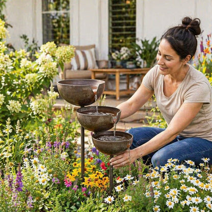 🔥🔥Bring Life Back To Your Garden – Peaceful Cascading Rain Catcher Bird Bath For Welcoming Garden Wildlife🌿🐦