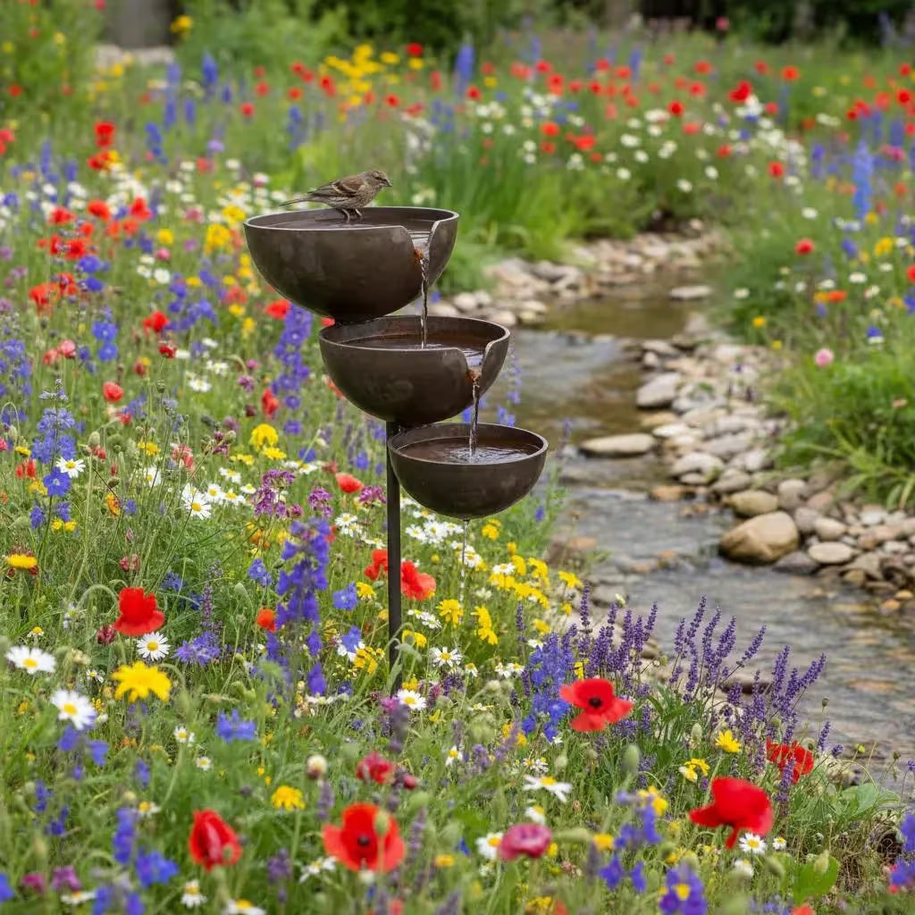🔥🔥Bring Life Back To Your Garden – Peaceful Cascading Rain Catcher Bird Bath For Welcoming Garden Wildlife🌿🐦