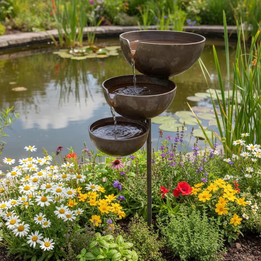 🔥🔥Bring Life Back To Your Garden – Peaceful Cascading Rain Catcher Bird Bath For Welcoming Garden Wildlife🌿🐦