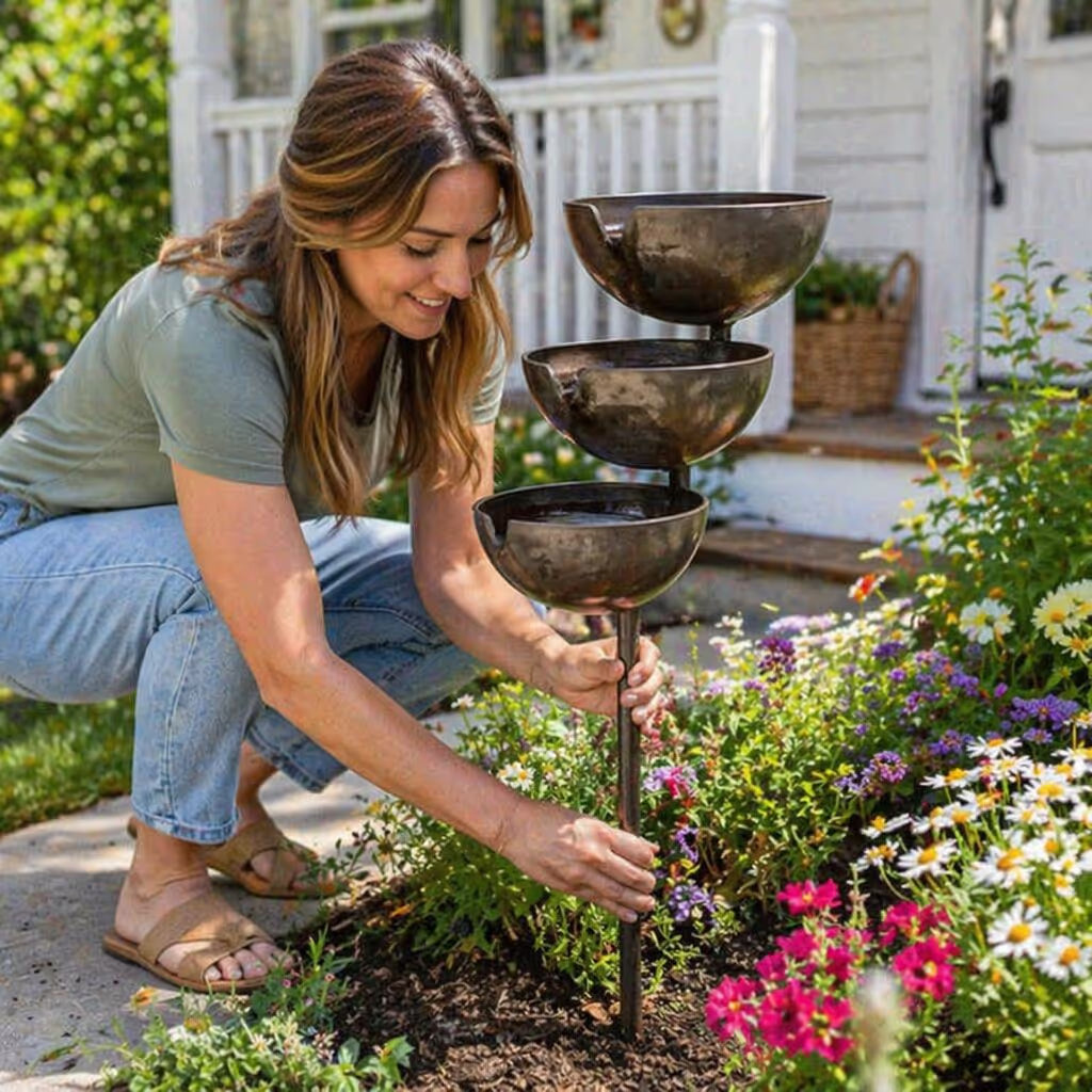 🔥🔥Bring Life Back To Your Garden – Peaceful Cascading Rain Catcher Bird Bath For Welcoming Garden Wildlife🌿🐦