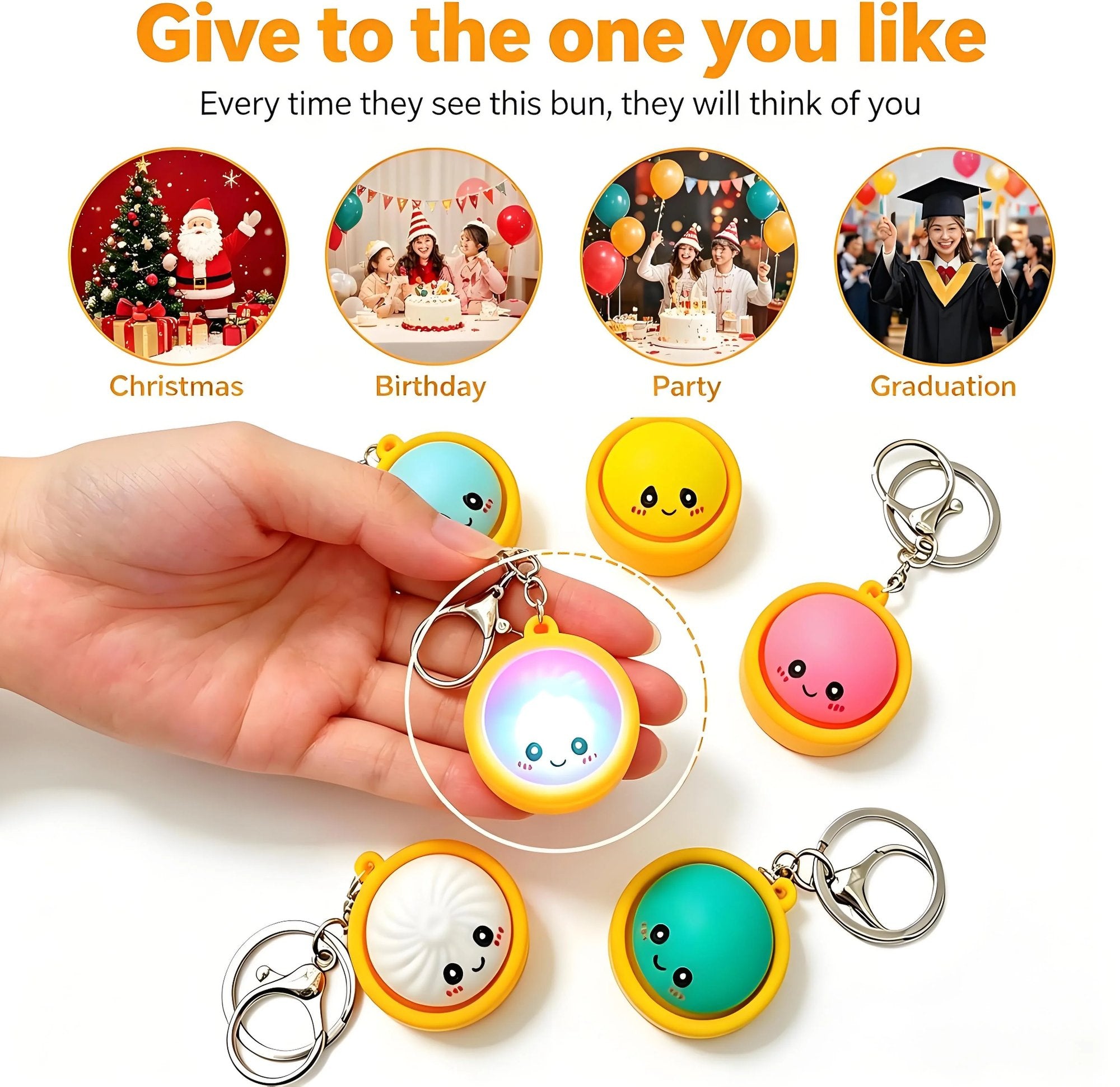 🔥 LAST DAY 49% OFF🔥 Cute Dumpling Pressable Fidget Keychain - touch sensing light