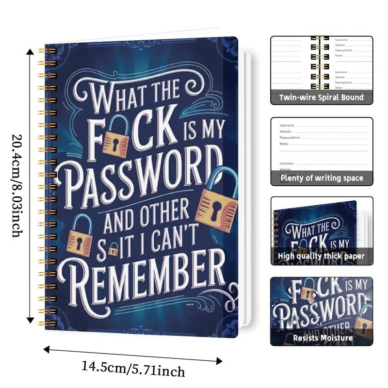🔥📅Funny Password Notebook - Spiral Bound with Lock Icons & Funny Security Phrases✍️