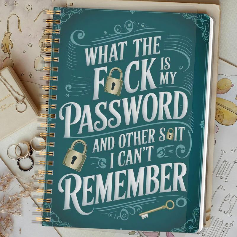 🔥📅Funny Password Notebook - Spiral Bound with Lock Icons & Funny Security Phrases✍️