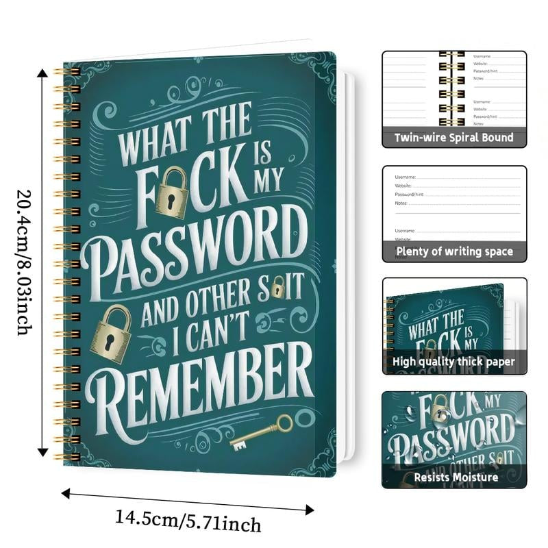 🔥📅Funny Password Notebook - Spiral Bound with Lock Icons & Funny Security Phrases✍️