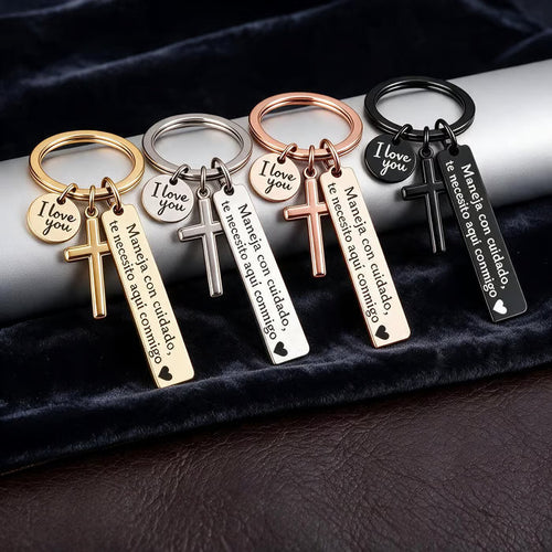 Keychain with Cross and "I Love You" Charm