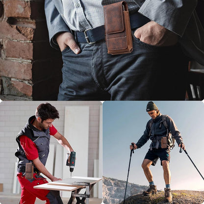 ⚡Big Discount | Waist Belt Cell Phone Pouch 📱 Multi-Pocket Leather Holster with Card Holder