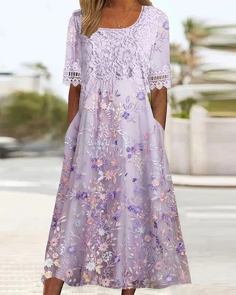 Lace Floral Patchwork A-Line Dress