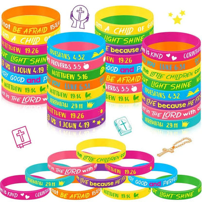 ✝️ 30/60PCS Bible Verse Bracelets – Christian Faith Wristbands for Church Events, Youth Groups & Sunday School Rewards