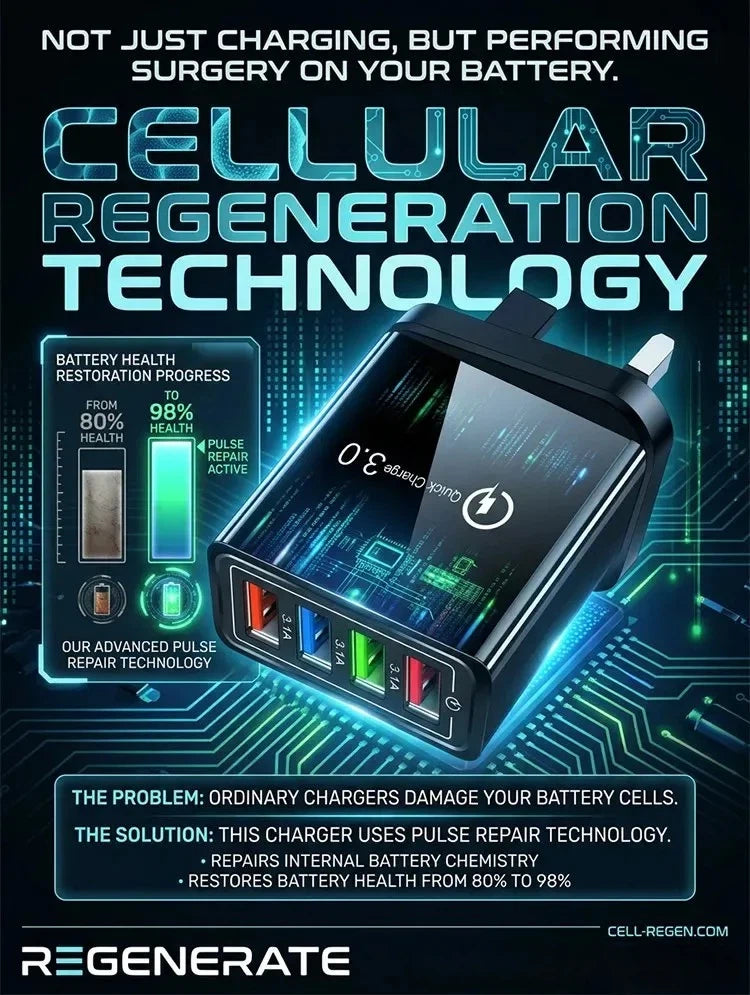 Four-Port Travel Charger for Extended Phone Battery Life