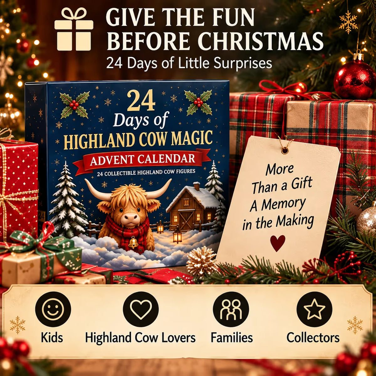 24-Day Highland Cow Advent Calendar | Collectible Christmas Countdown Gift Box