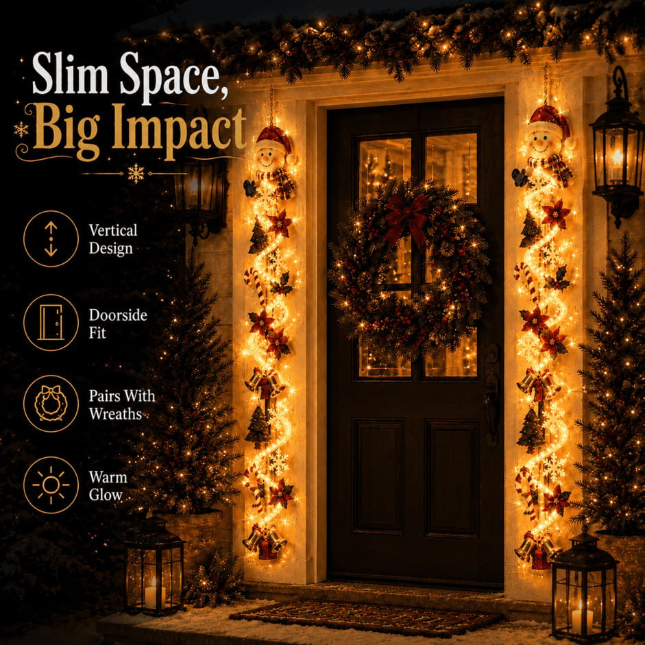 🎄Light-Up Christmas Door Hanger | 6 festive light designs, warm glow, 3D details, and space-saving vertical decor ✨