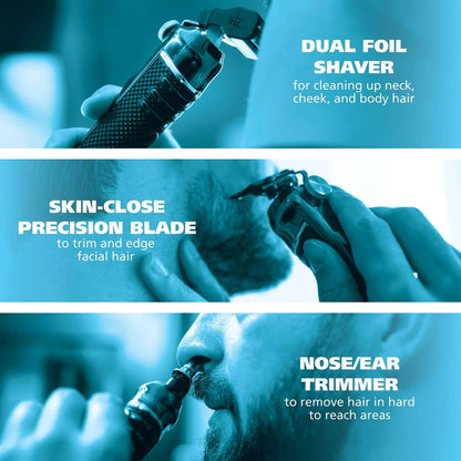 🏆Luxe 3-in-1 Professional Men’s Grooming Set – T-Blade Trimmer, Foil Shaver – With LED Display