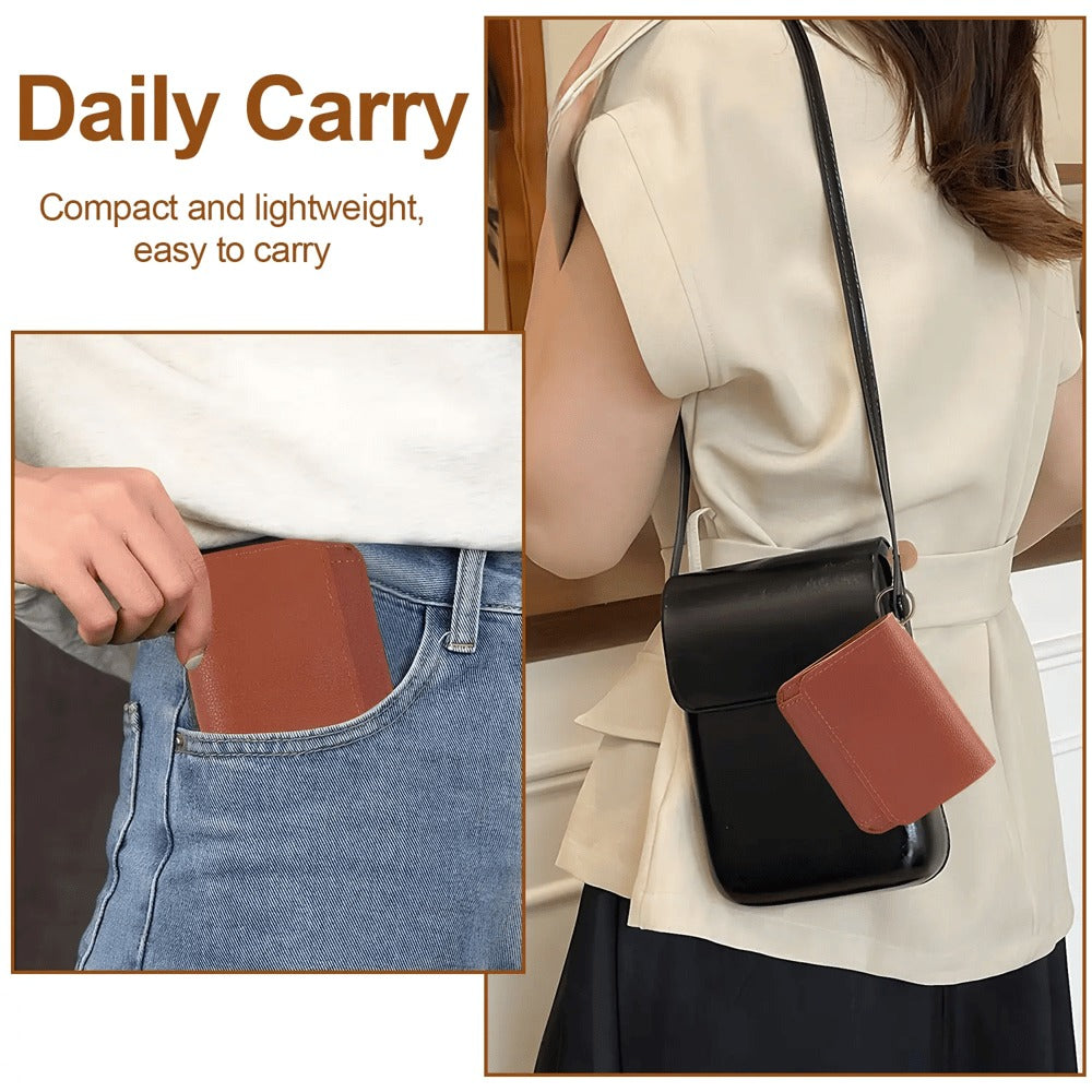 Women's Elegant Minimalist Short Slim Wallet All-match Trendy Mini 3 Bifold Purse RFID Blocking Card Holder Money Clip ID Window Compact Coin Purse Ideal Gift