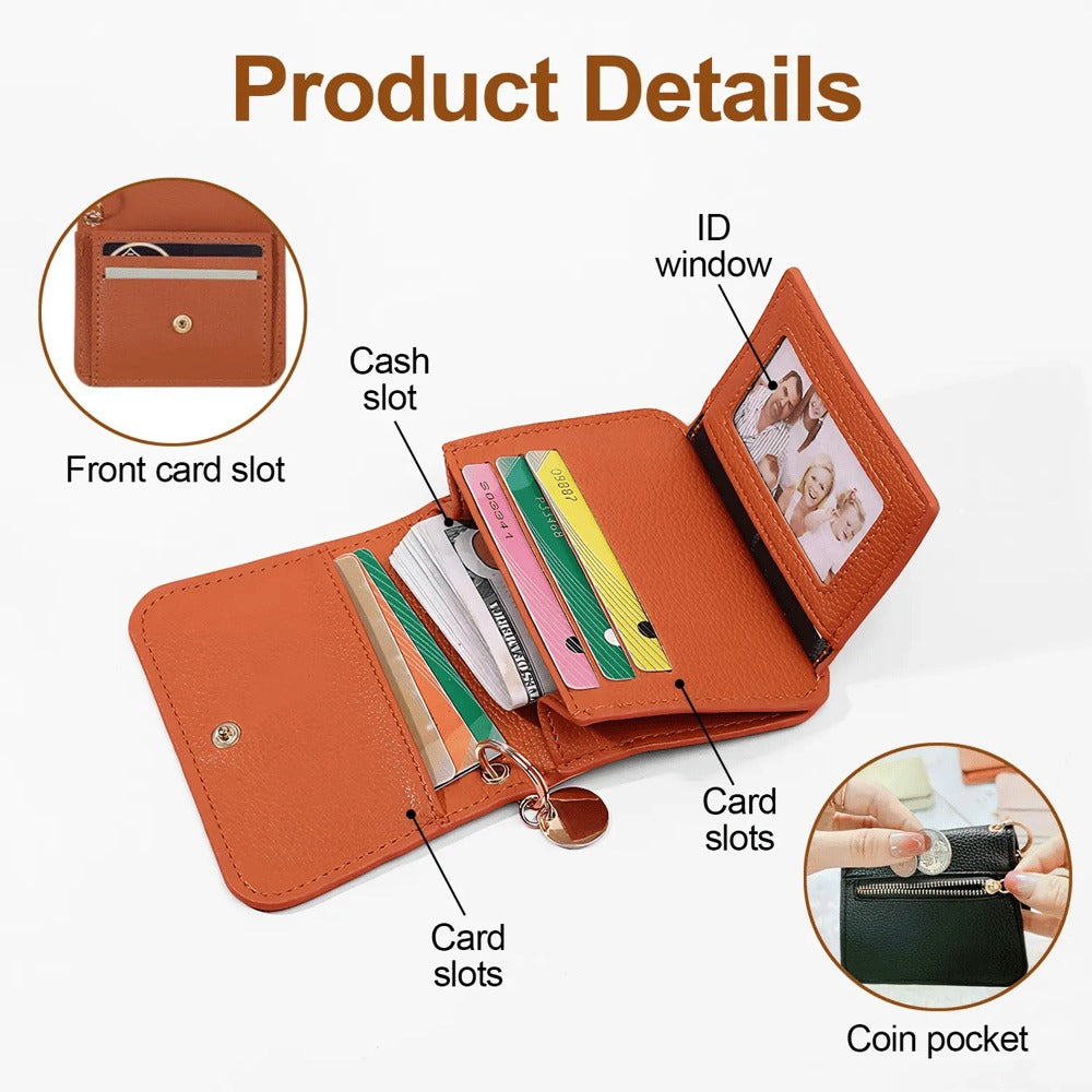 Women's Elegant Minimalist Short Slim Wallet All-match Trendy Mini 3 Bifold Purse RFID Blocking Card Holder Money Clip ID Window Compact Coin Purse Ideal Gift
